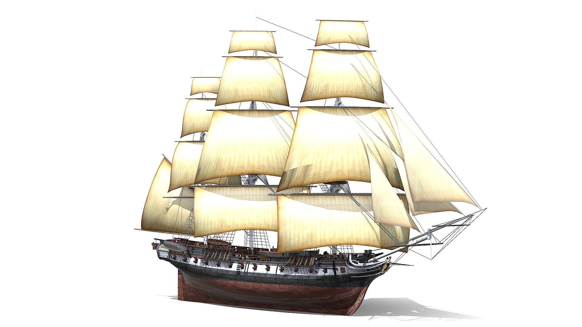 USS Essex 1799 Frigate Low-poly 3D model_5