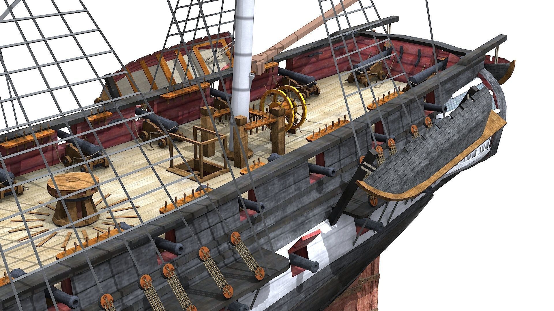 USS Essex 1799 Frigate Low-poly 3D model_11