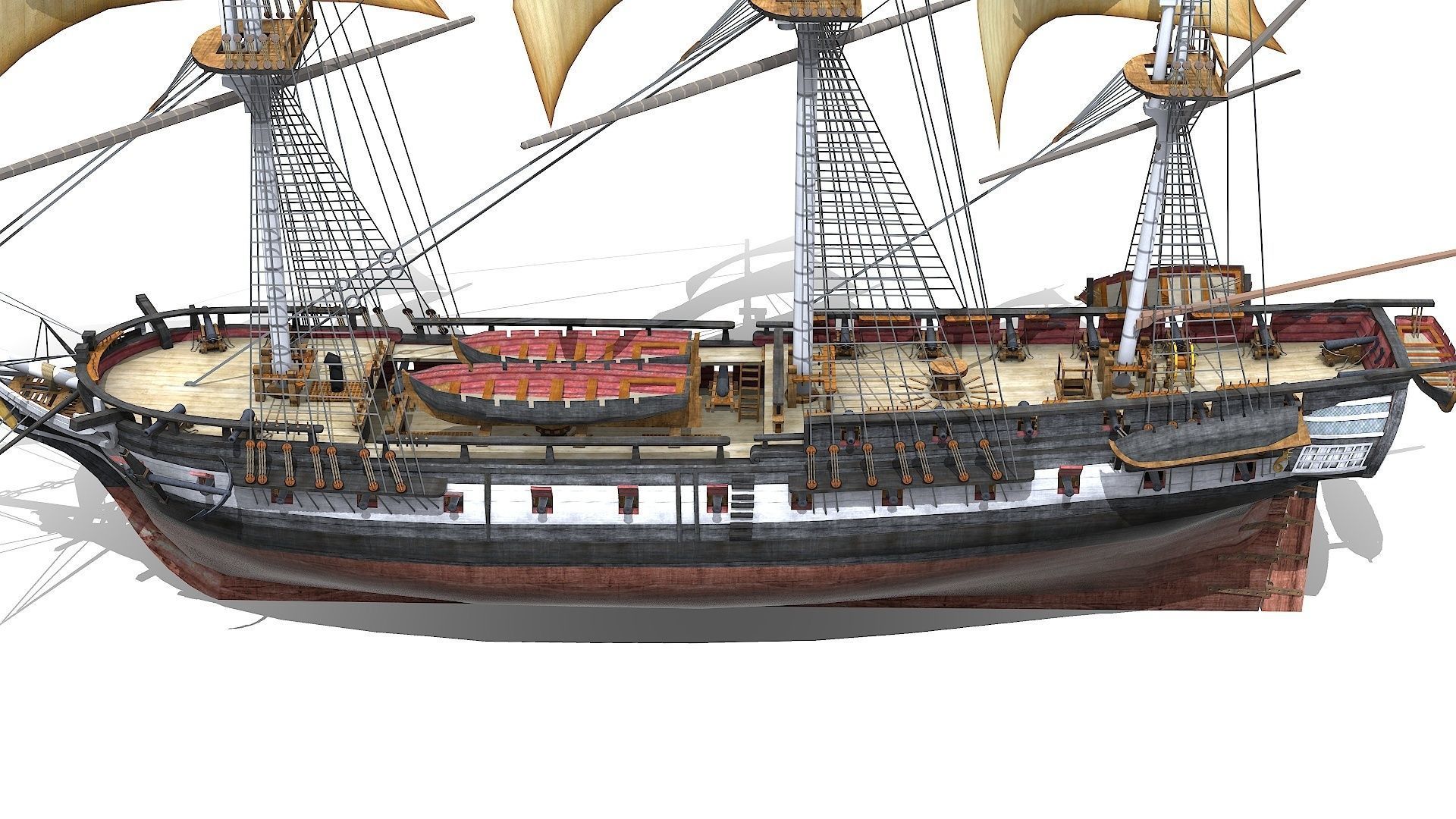 USS Essex 1799 Frigate Low-poly 3D model_7