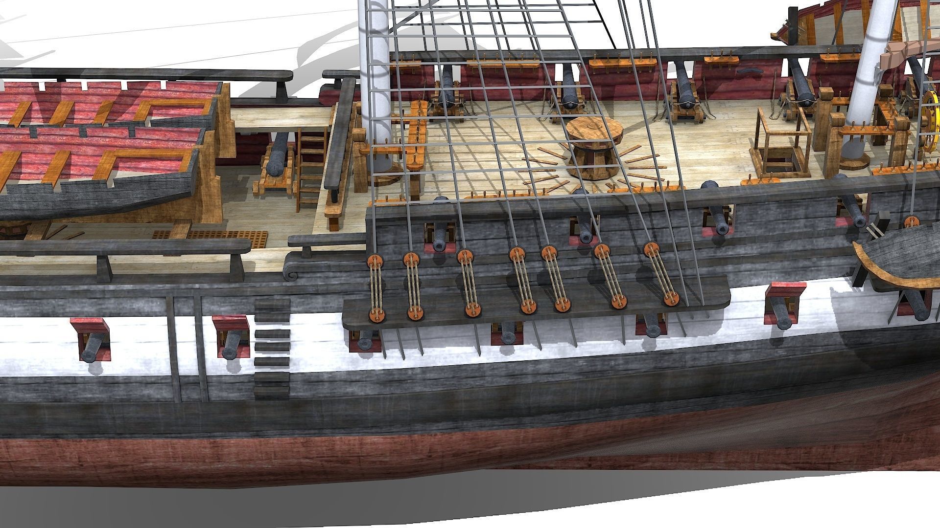 USS Essex 1799 Frigate Low-poly 3D model_10