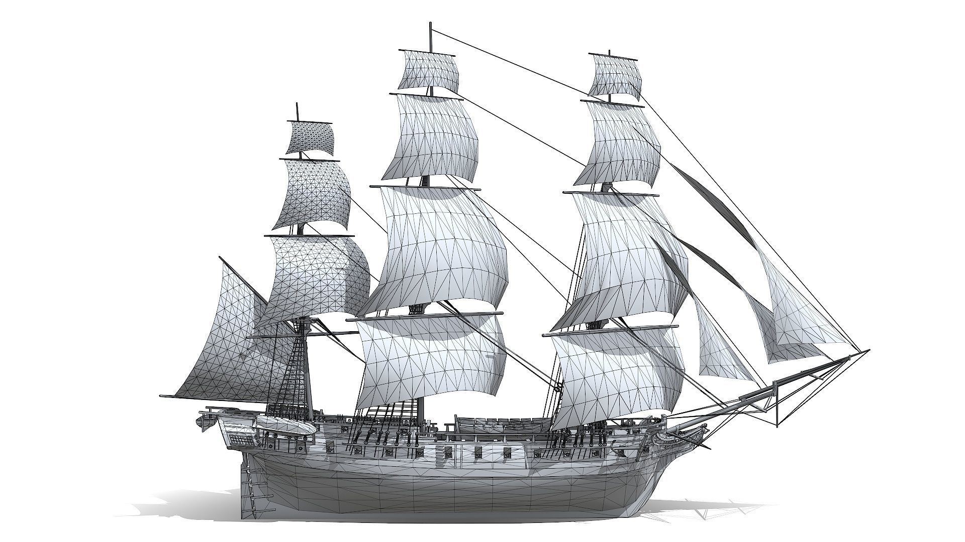 USS Essex 1799 Frigate Low-poly 3D model_13