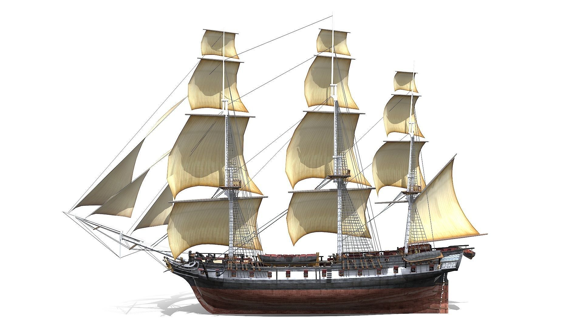 USS Essex 1799 Frigate Low-poly 3D model_2