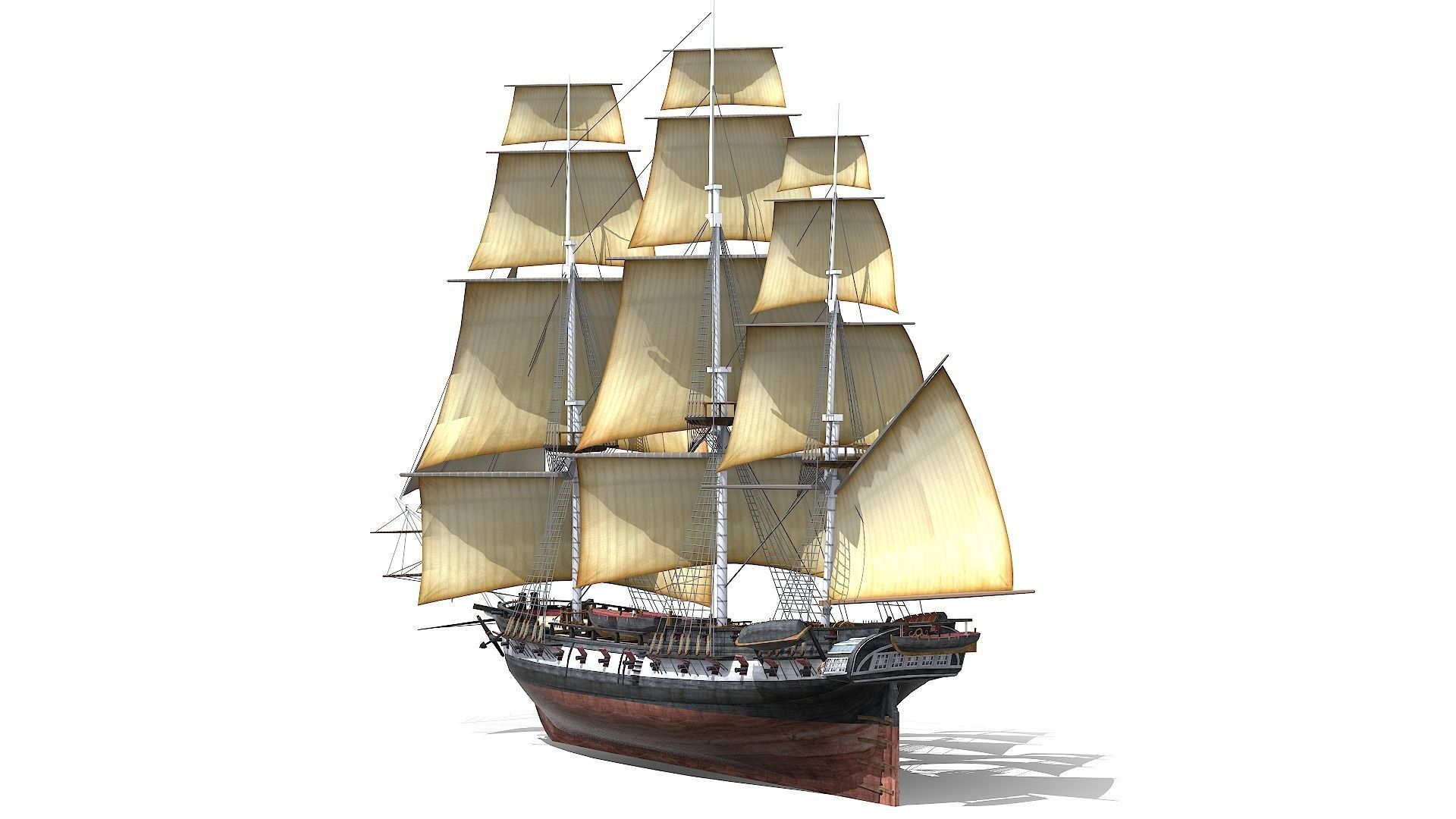 USS Essex 1799 Frigate Low-poly 3D model_3