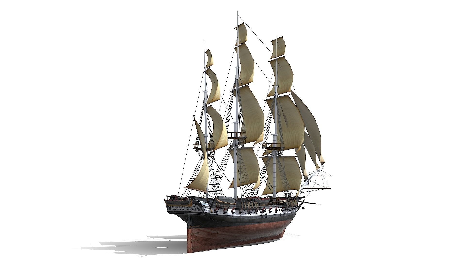 USS Essex 1799 Frigate Low-poly 3D model_4