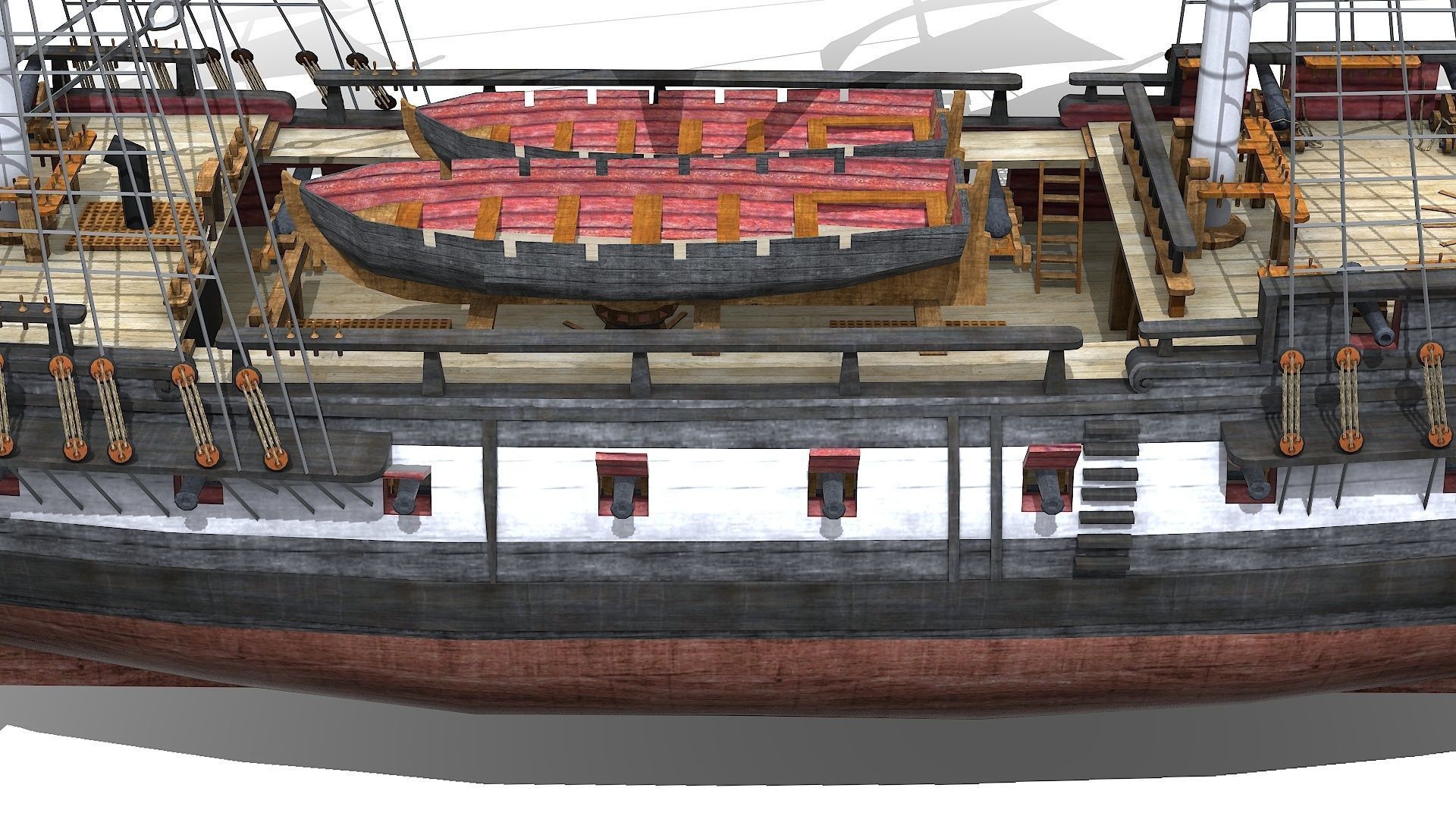 USS Essex 1799 Frigate Low-poly 3D model_9