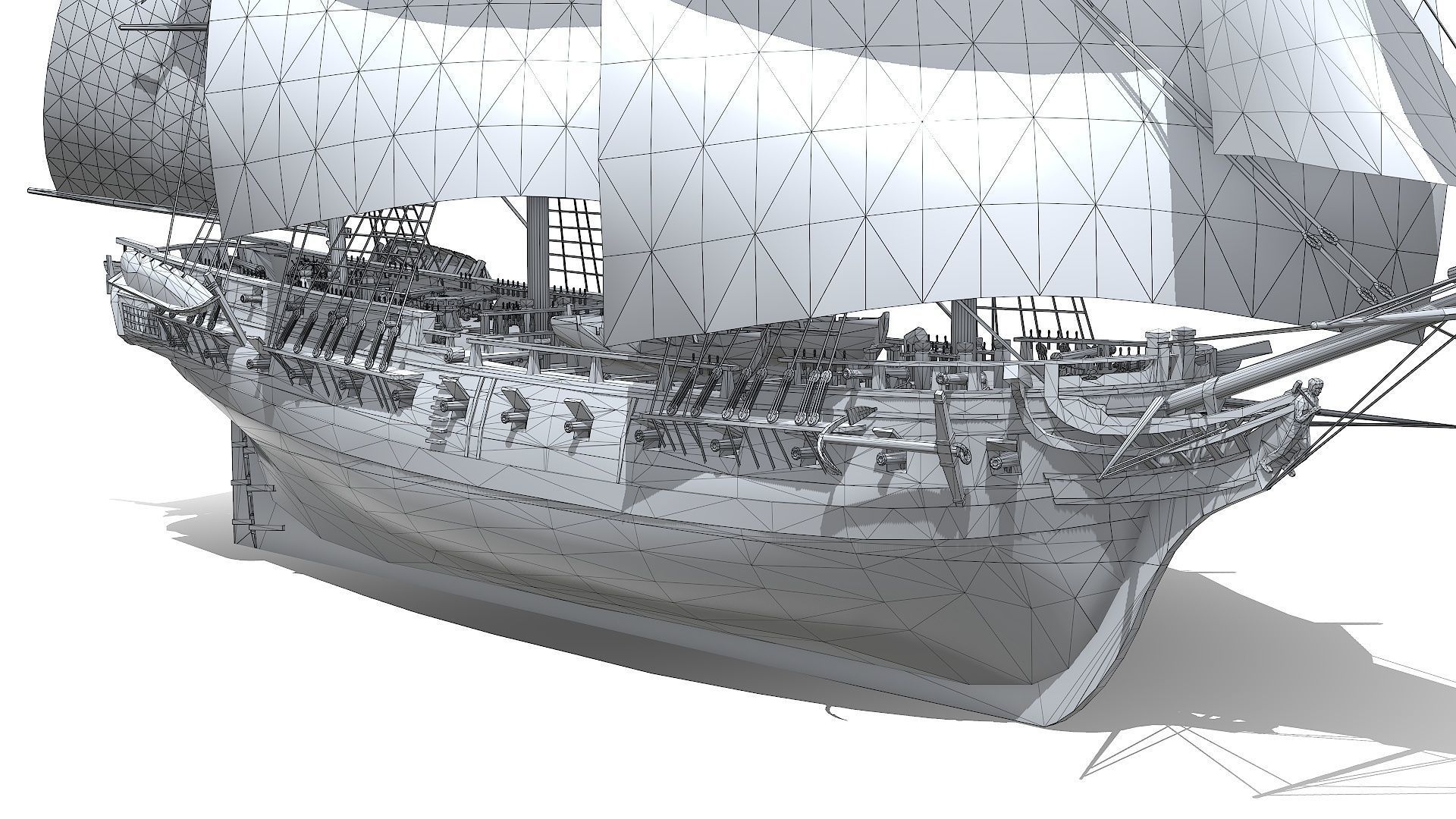 USS Essex 1799 Frigate Low-poly 3D model_14