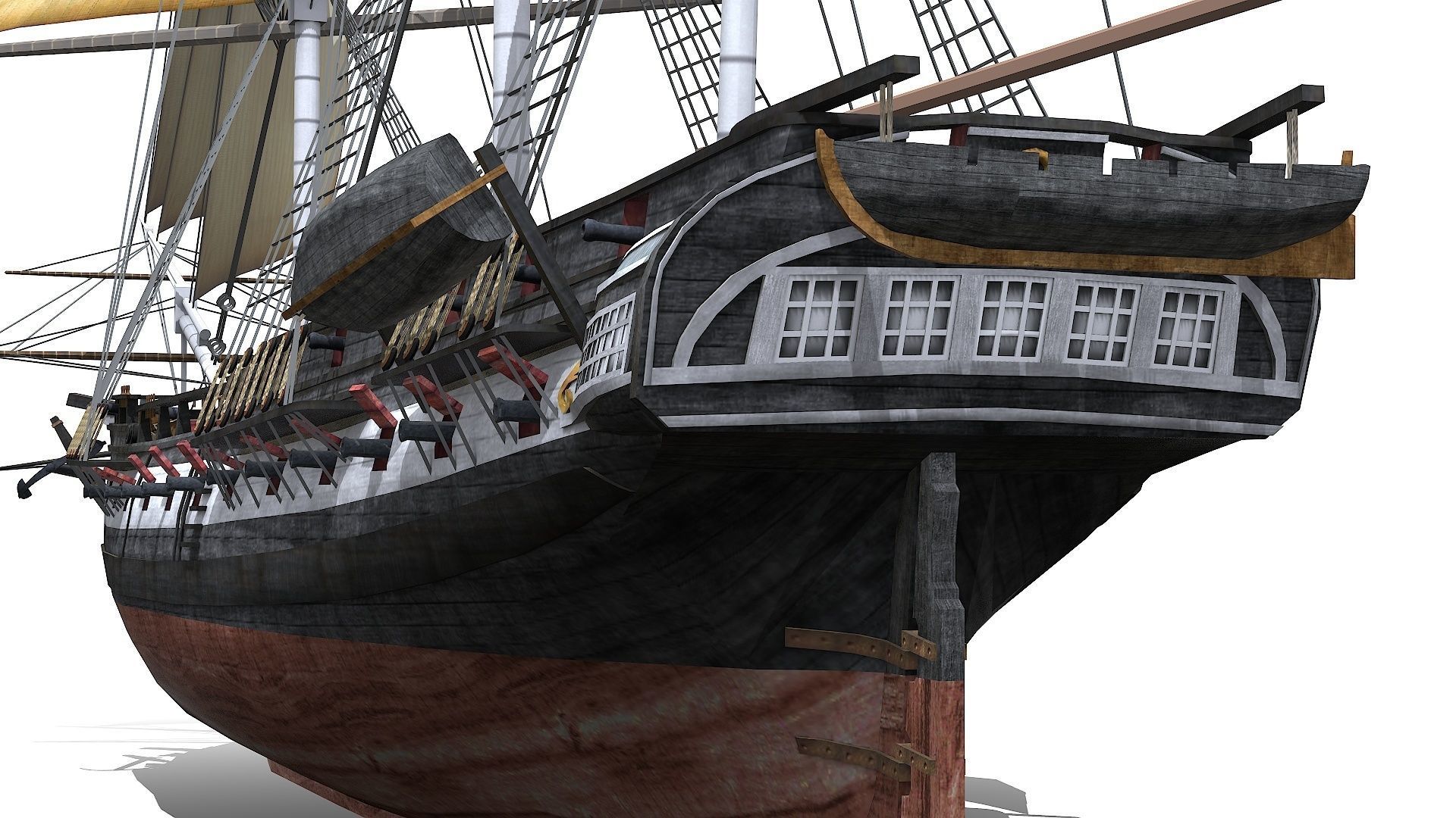 USS Essex 1799 Frigate Low-poly 3D model_12