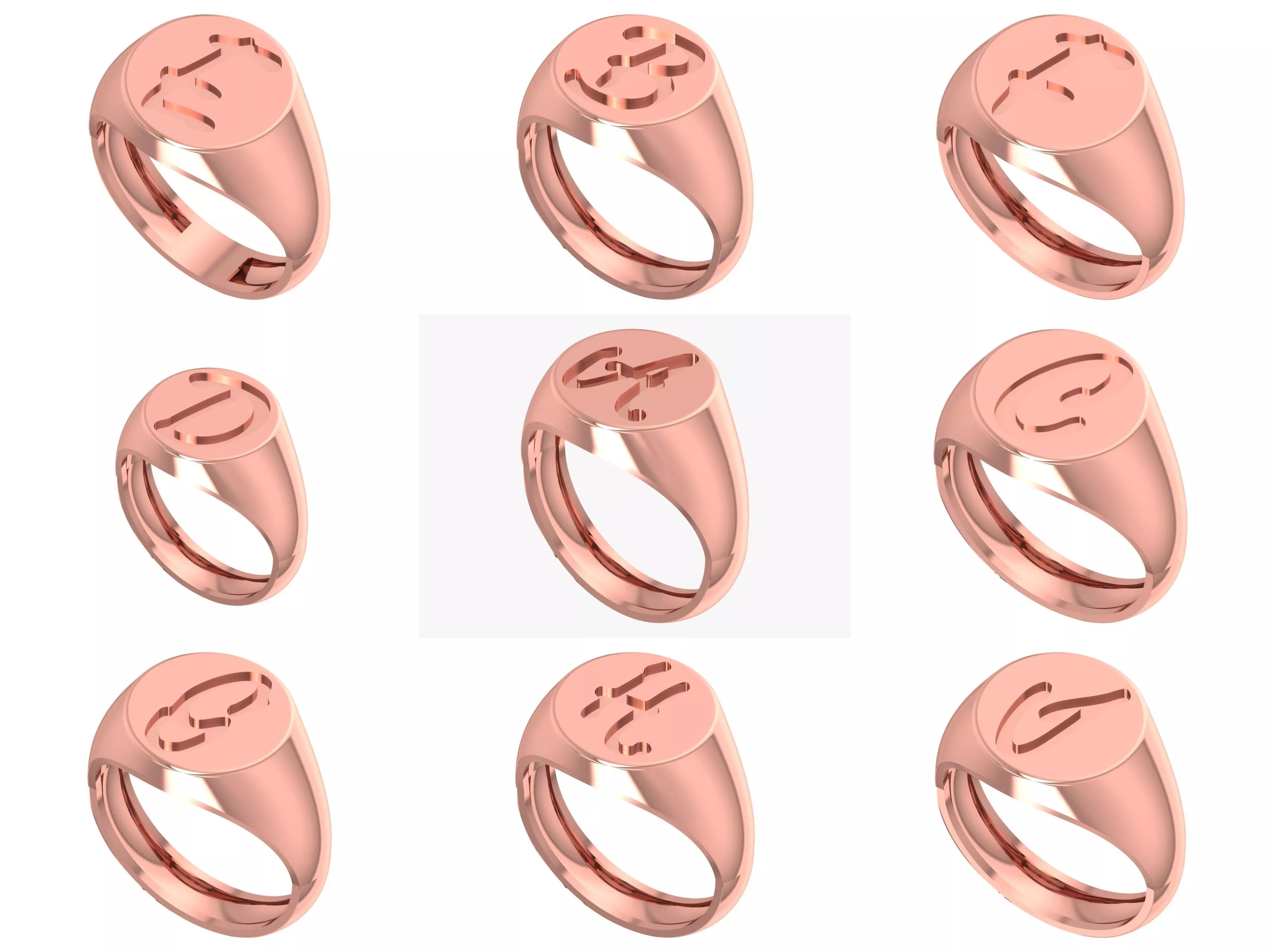 A to Z Alphabet Mens Signet Ring 3dm STL OBJ FBX Collection _0