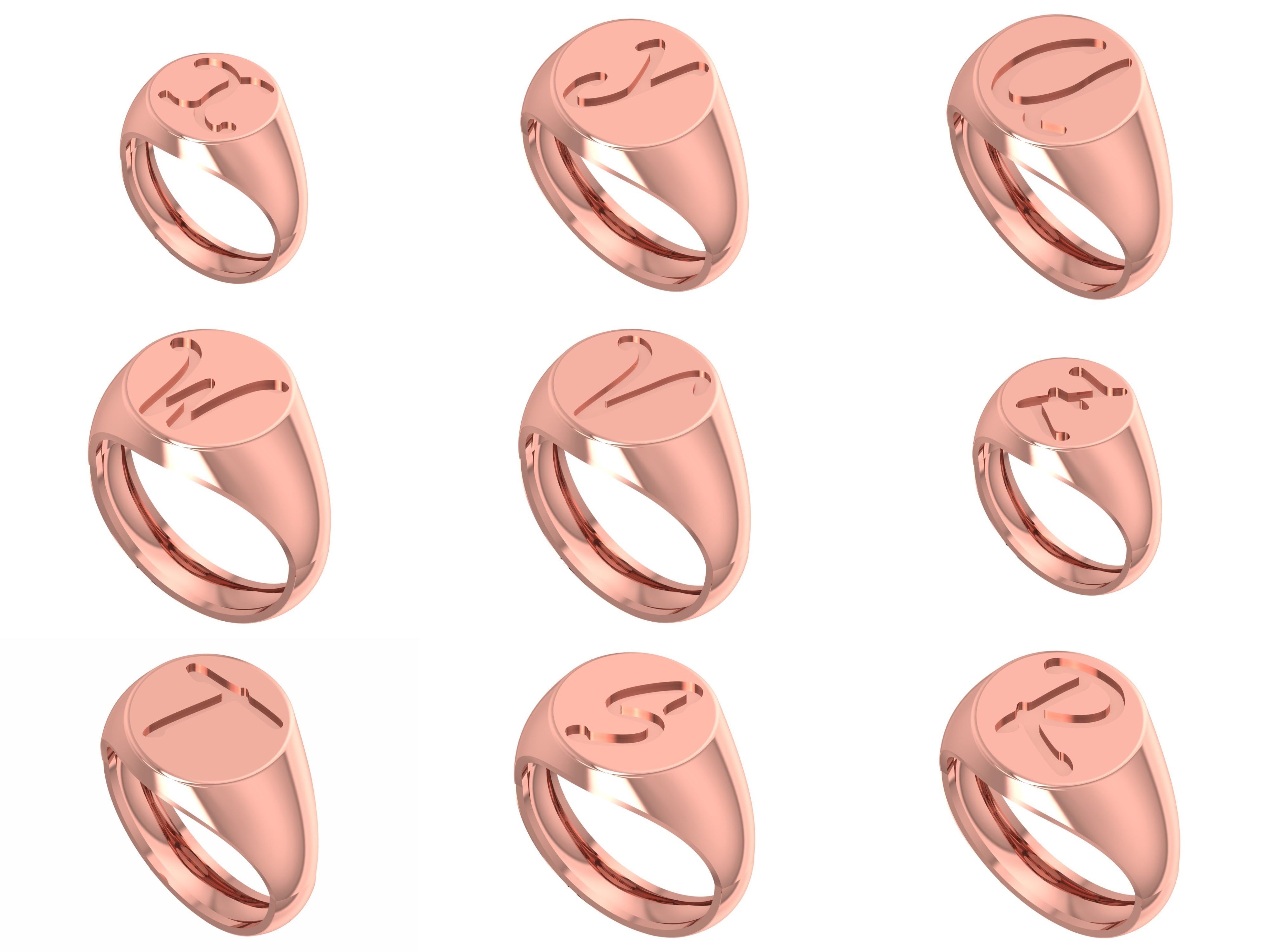 A to Z Alphabet Mens Signet Ring 3dm STL OBJ FBX Collection _2