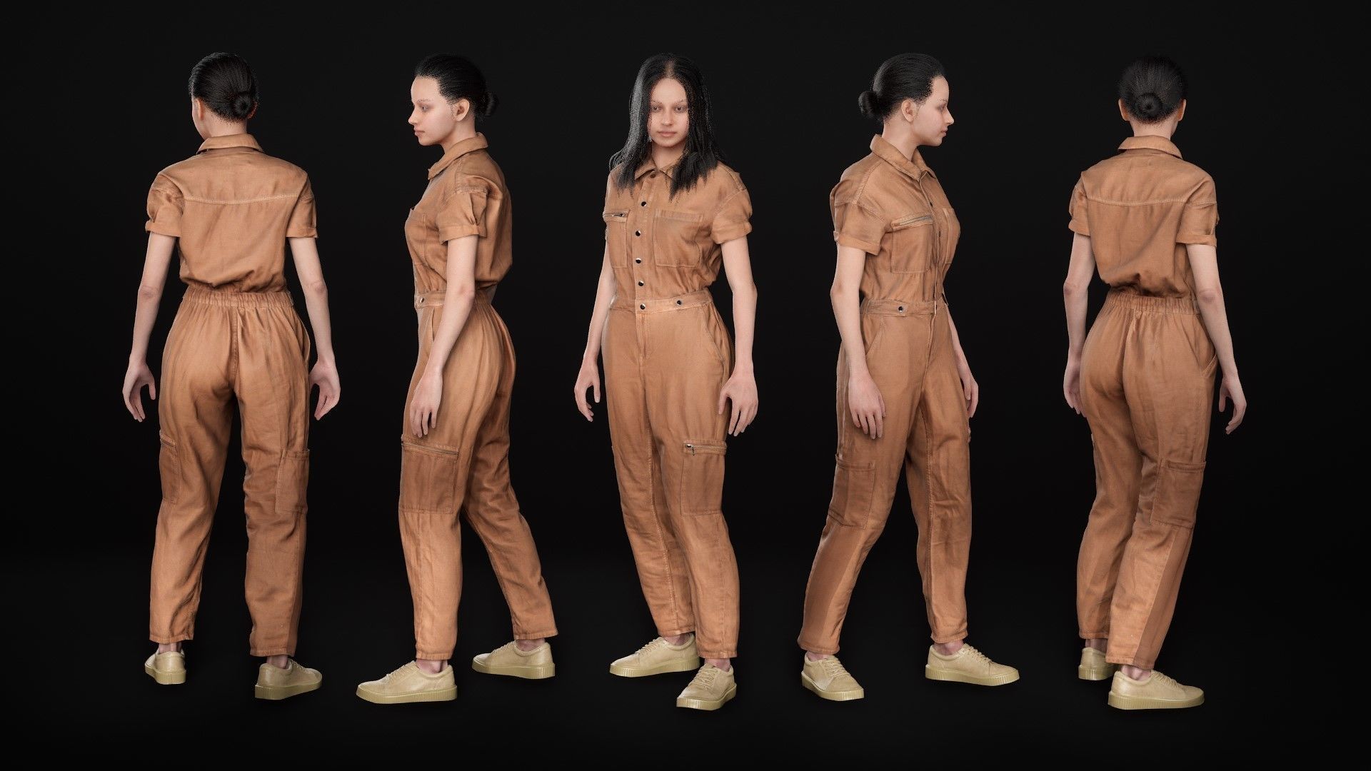 Woman in Overall 1 - Modular - Rigged Low-poly 3D model_20