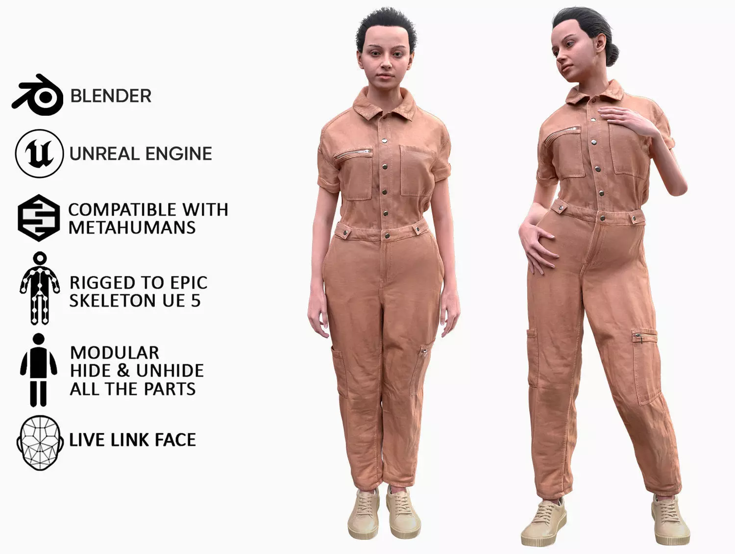 Woman in Overall 1 - Modular - Rigged Low-poly 3D model_0