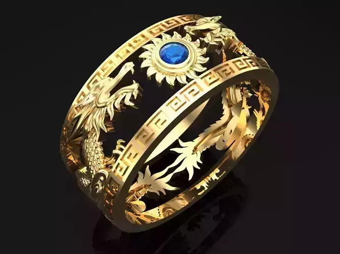 Double Dragon Ring - Mens Ring - N708B - Size 18 dot 5 mm