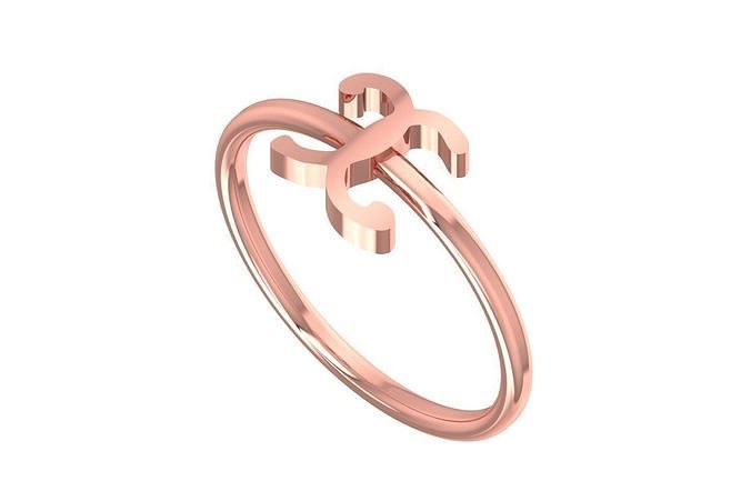 Initial X Alphabet Ring 3dm STL OBJ FBX Render Details 3D print model