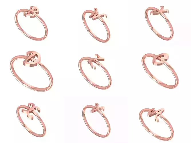 Initial A to Z Alphabet Ring 3dm STL OBJ FBX Details Collection