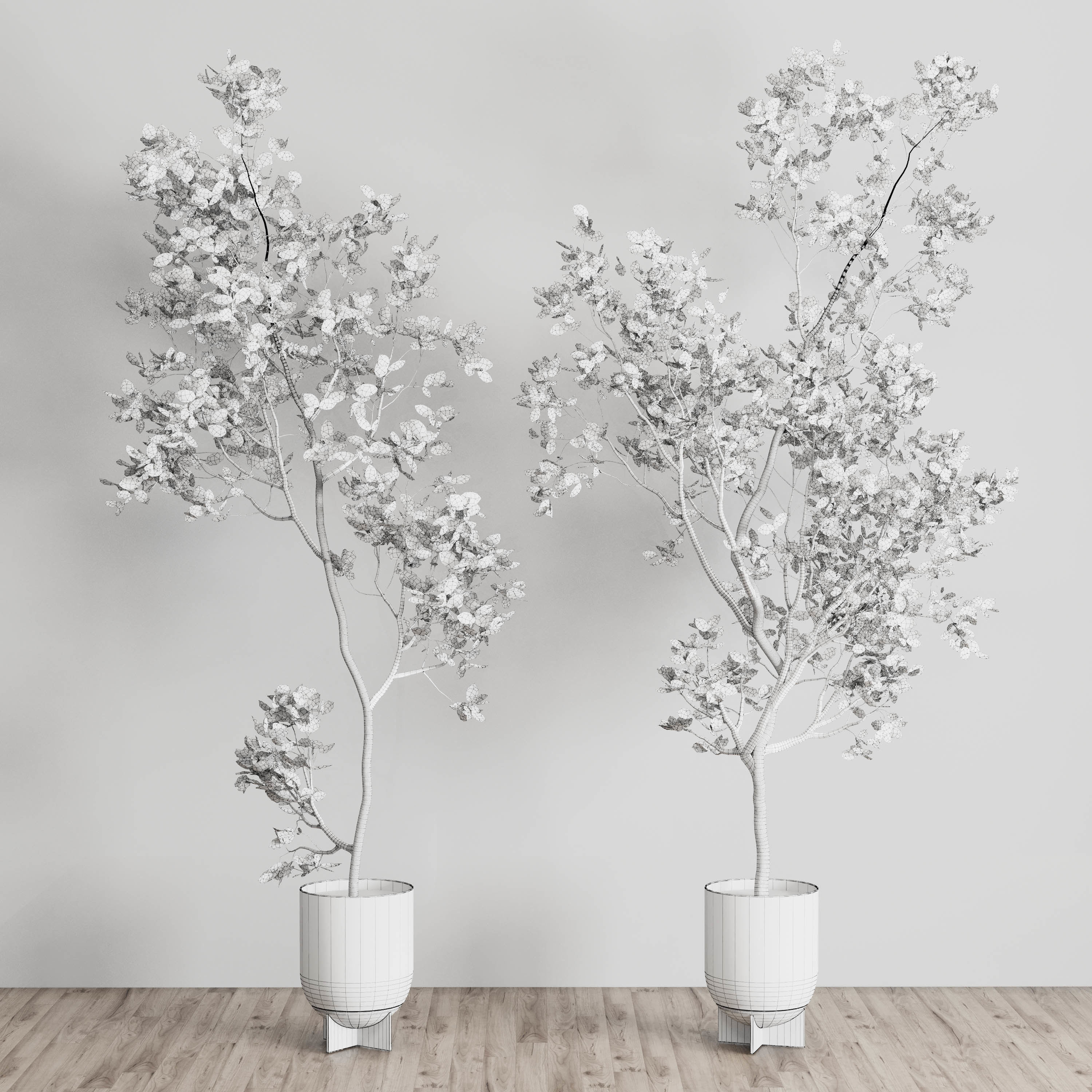 indoor plant set 397 pot tree in a concrete dirt vase Low-poly 3D model_4