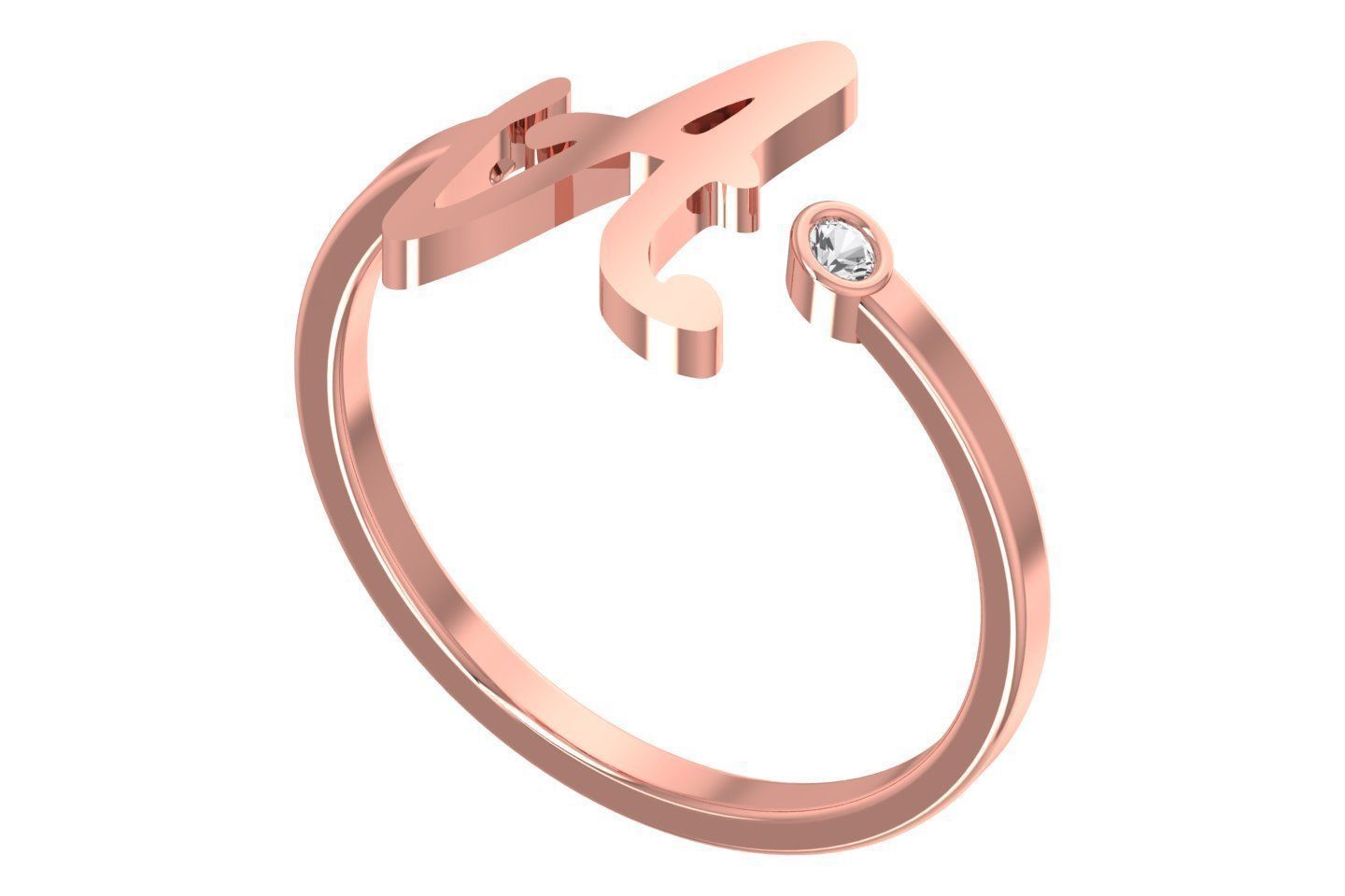Open End A Alphabet Ring 3dm STL OBJ FBX Render Details 3D print model_1