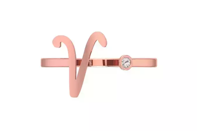 Open End V Alphabet Ring 3dm STL OBJ FBX Render Details