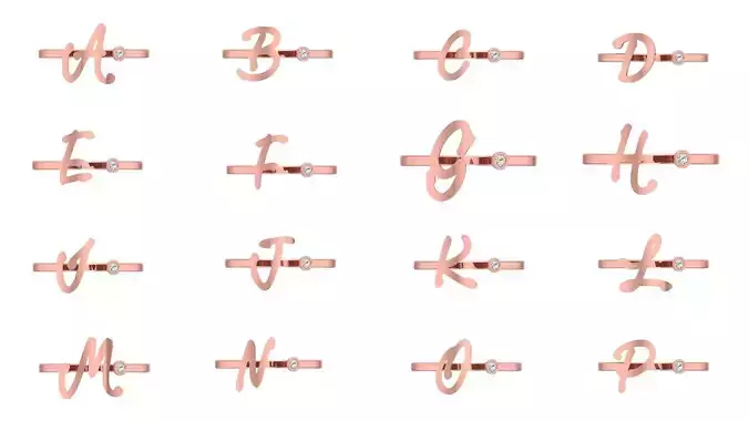 Open End A to Z Alphabet Ring 3dm STL OBJ FBX Details Collection