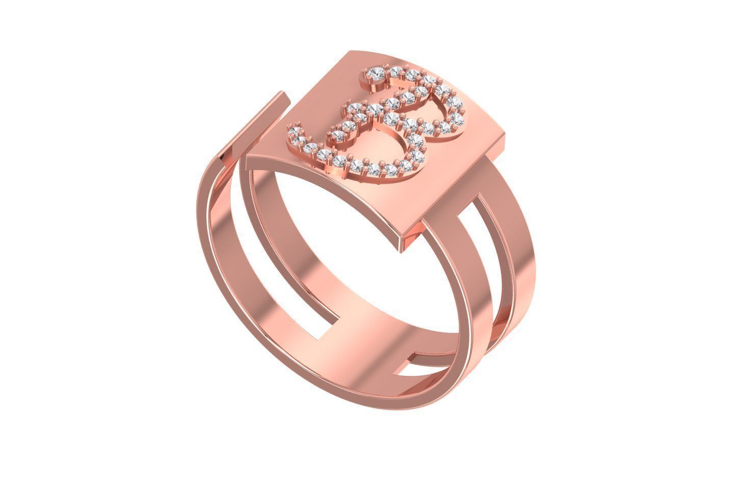 B Alphabet Mens Ring 3dm STL OBJ FBX Render Details 3D print model_1