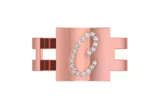 C Alphabet Mens Ring 3dm STL OBJ FBX Render Details 3D print model