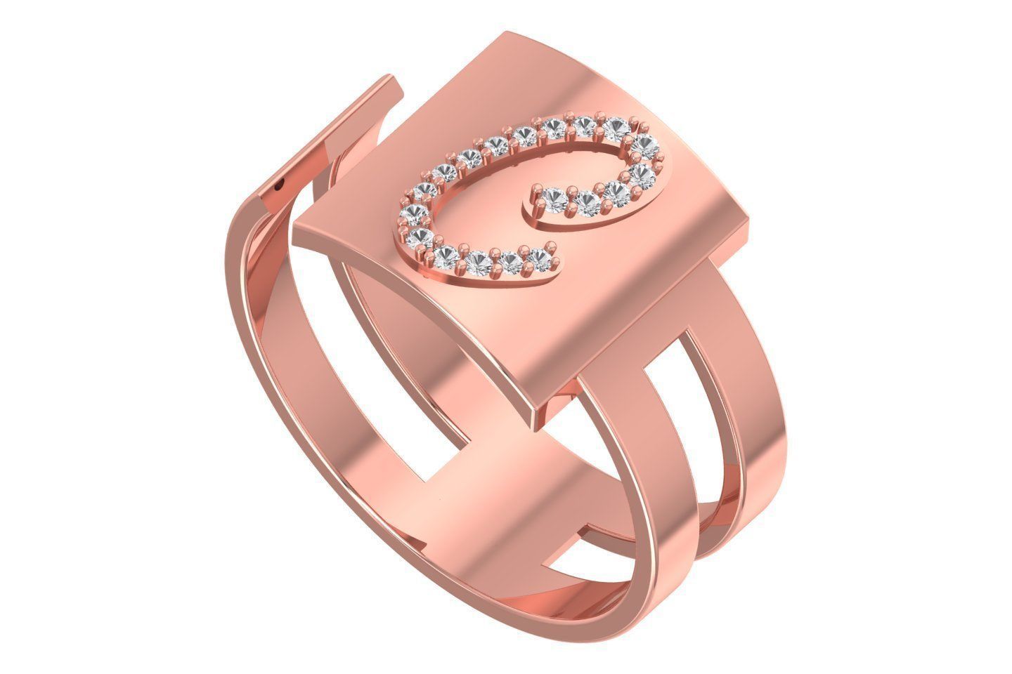 C Alphabet Mens Ring 3dm STL OBJ FBX Render Details 3D print model_1