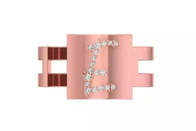 E Alphabet Mens Ring 3dm STL OBJ FBX Render Details 3D print model