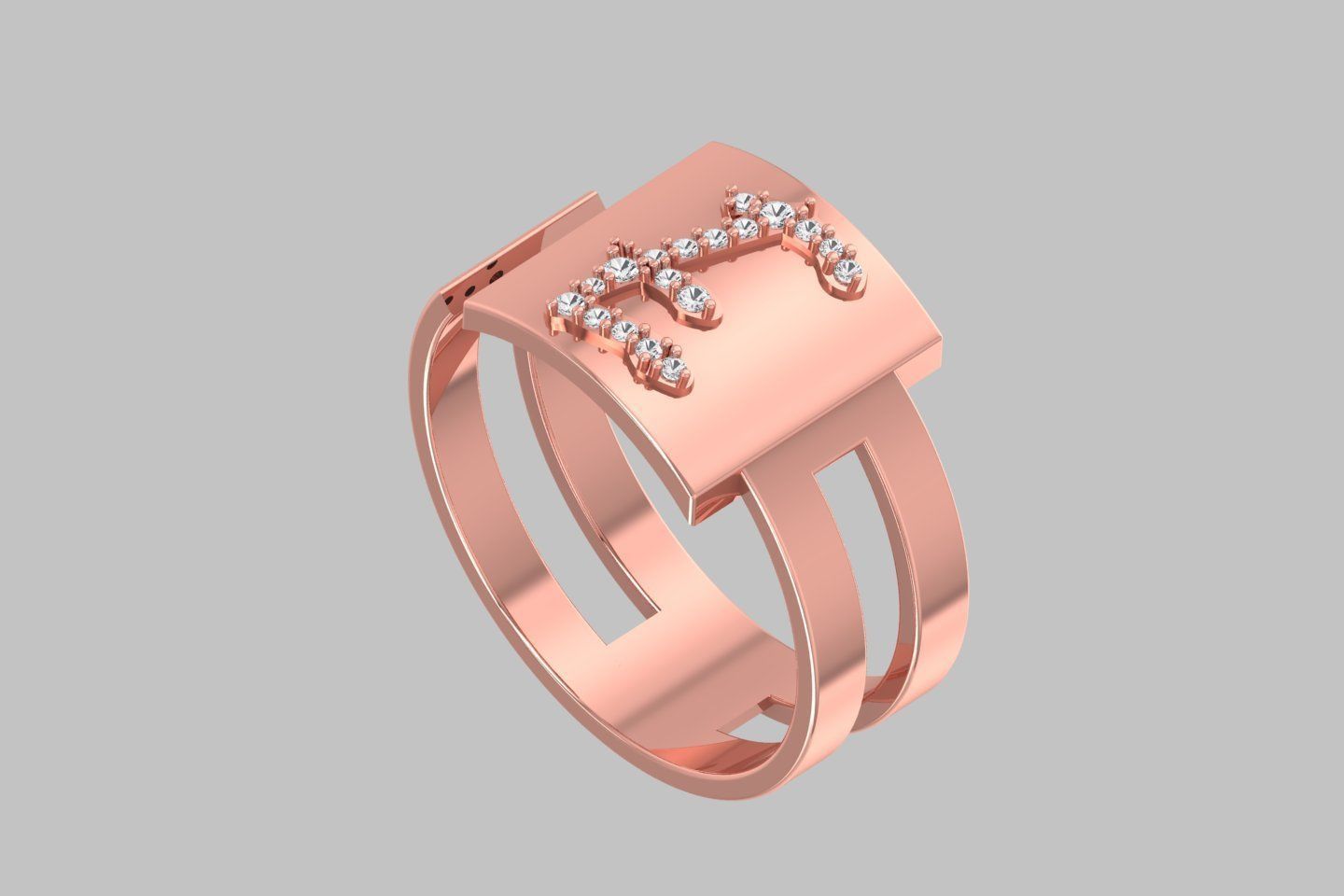 E Alphabet Mens Ring 3dm STL OBJ FBX Render Details 3D print model_1