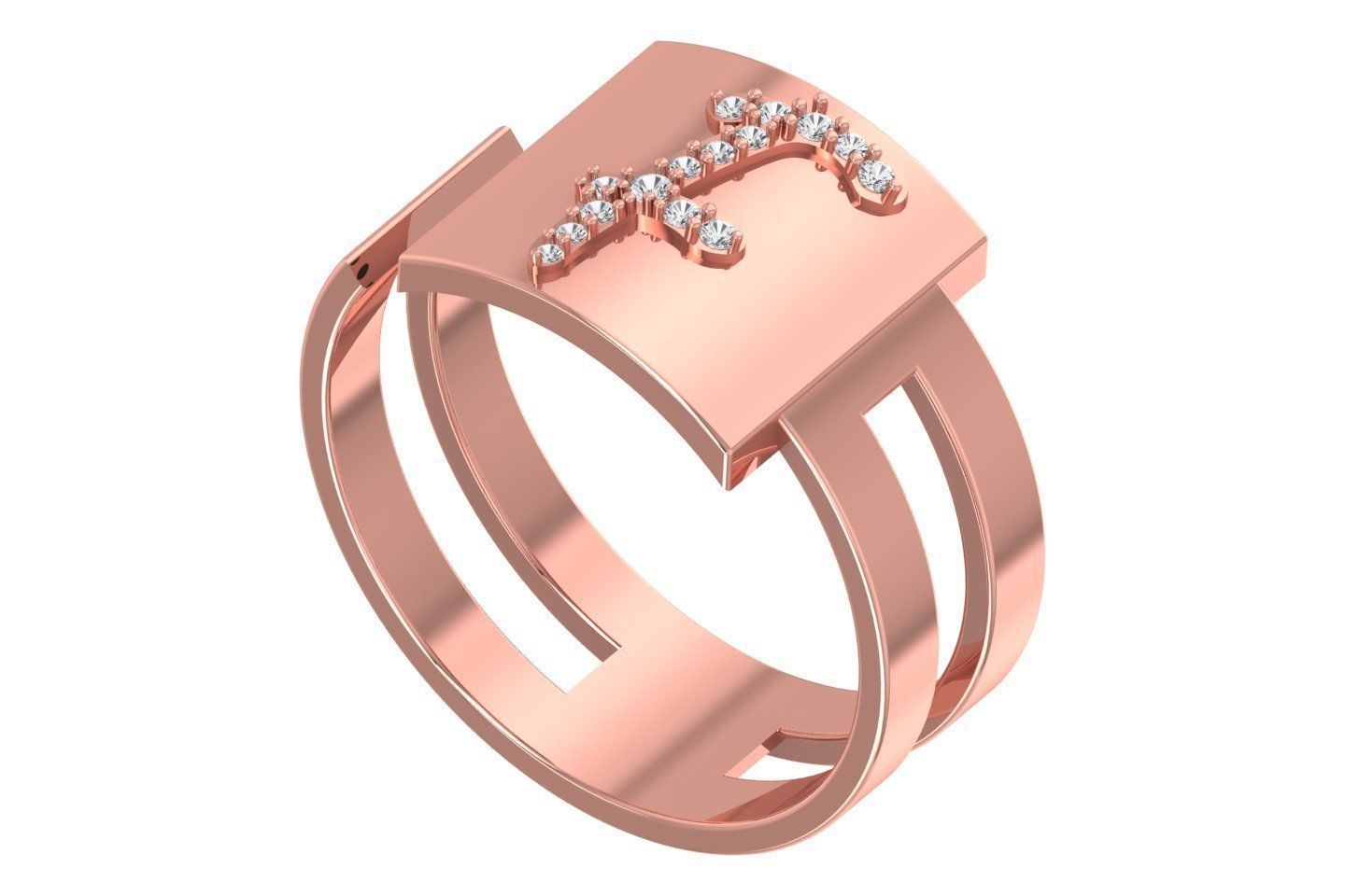 F Alphabet Mens Ring 3dm STL OBJ FBX Render Details 3D print model_1