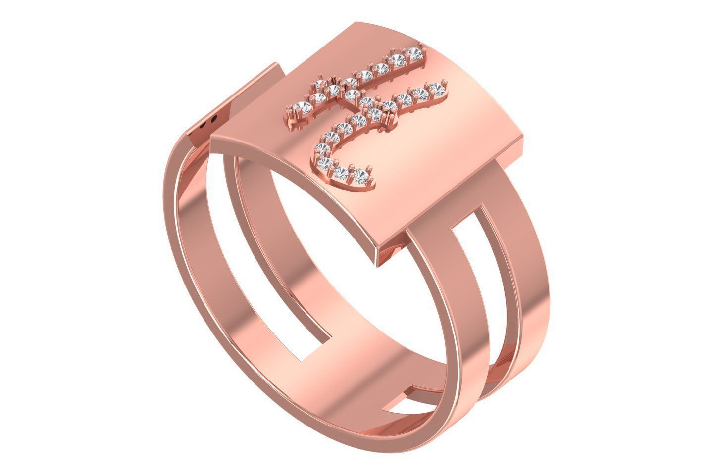 H Alphabet Mens Ring 3dm STL OBJ FBX Render Details 3D print model_1