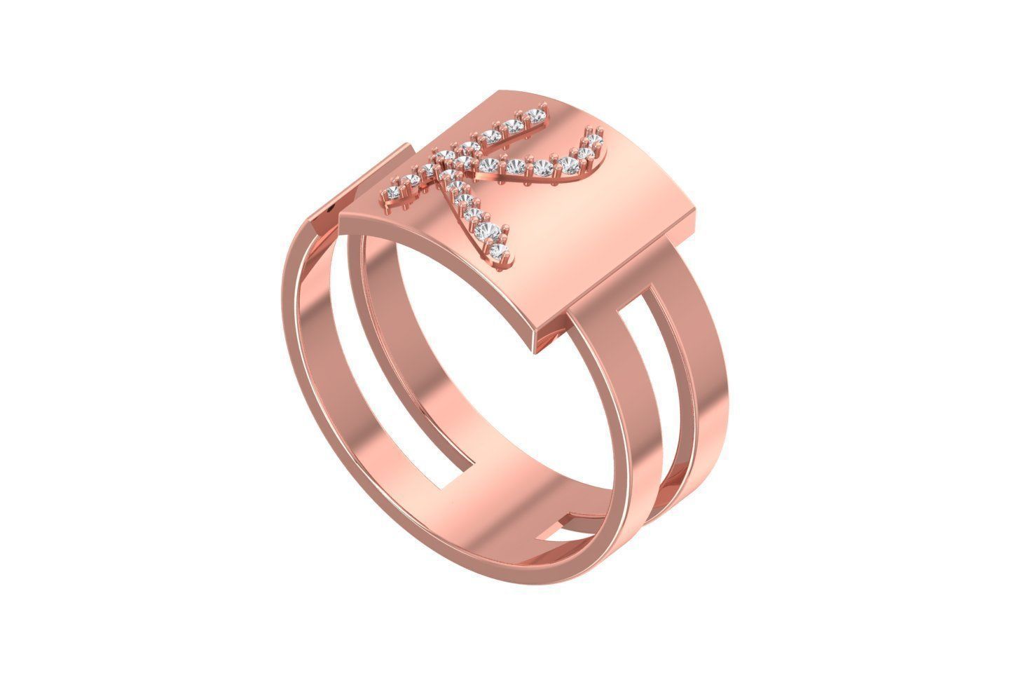 K Alphabet Mens Ring 3dm STL OBJ FBX Render Details 3D print model_1