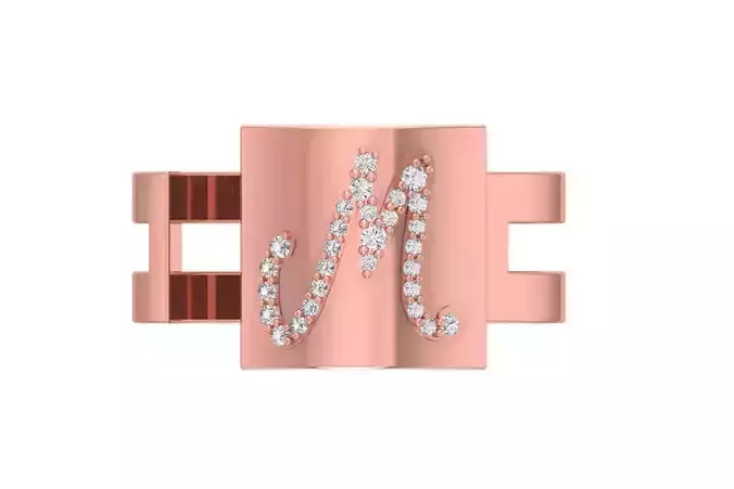 M Alphabet Mens Ring 3dm STL OBJ FBX Render Details 3D print model