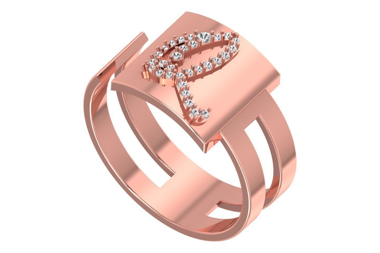 Q Alphabet Mens Ring 3dm STL OBJ FBX Render Details 3D print model_1