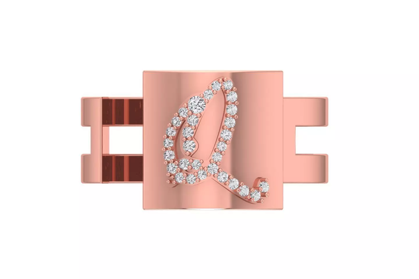 Q Alphabet Mens Ring 3dm STL OBJ FBX Render Details 3D print model_0