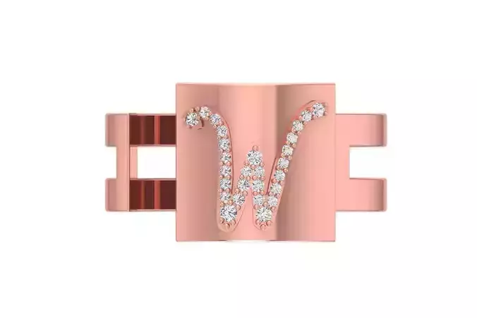 W Alphabet Mens Ring 3dm STL OBJ FBX Render Details