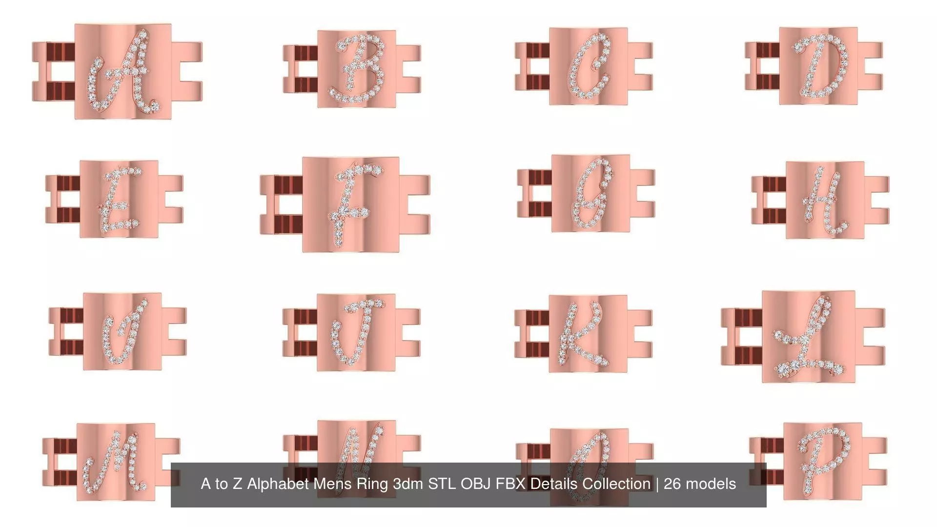 A to Z Alphabet Mens Ring 3dm STL OBJ FBX Details Collection _2