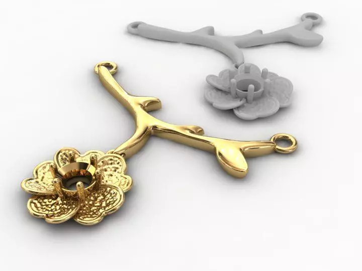gold flower pendant ring 3D print model