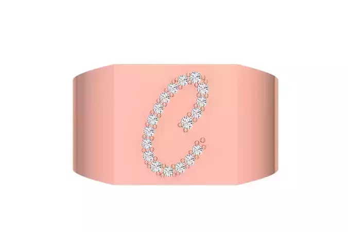 Mens Signet C Alphabet Ring 3dm STL OBJ FBX Render Details 3D print model