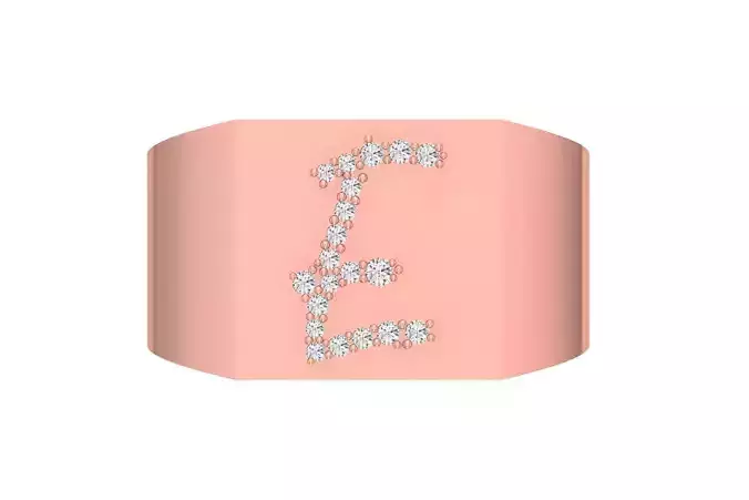 Mens Signet E Alphabet Ring 3dm STL OBJ FBX Render Details