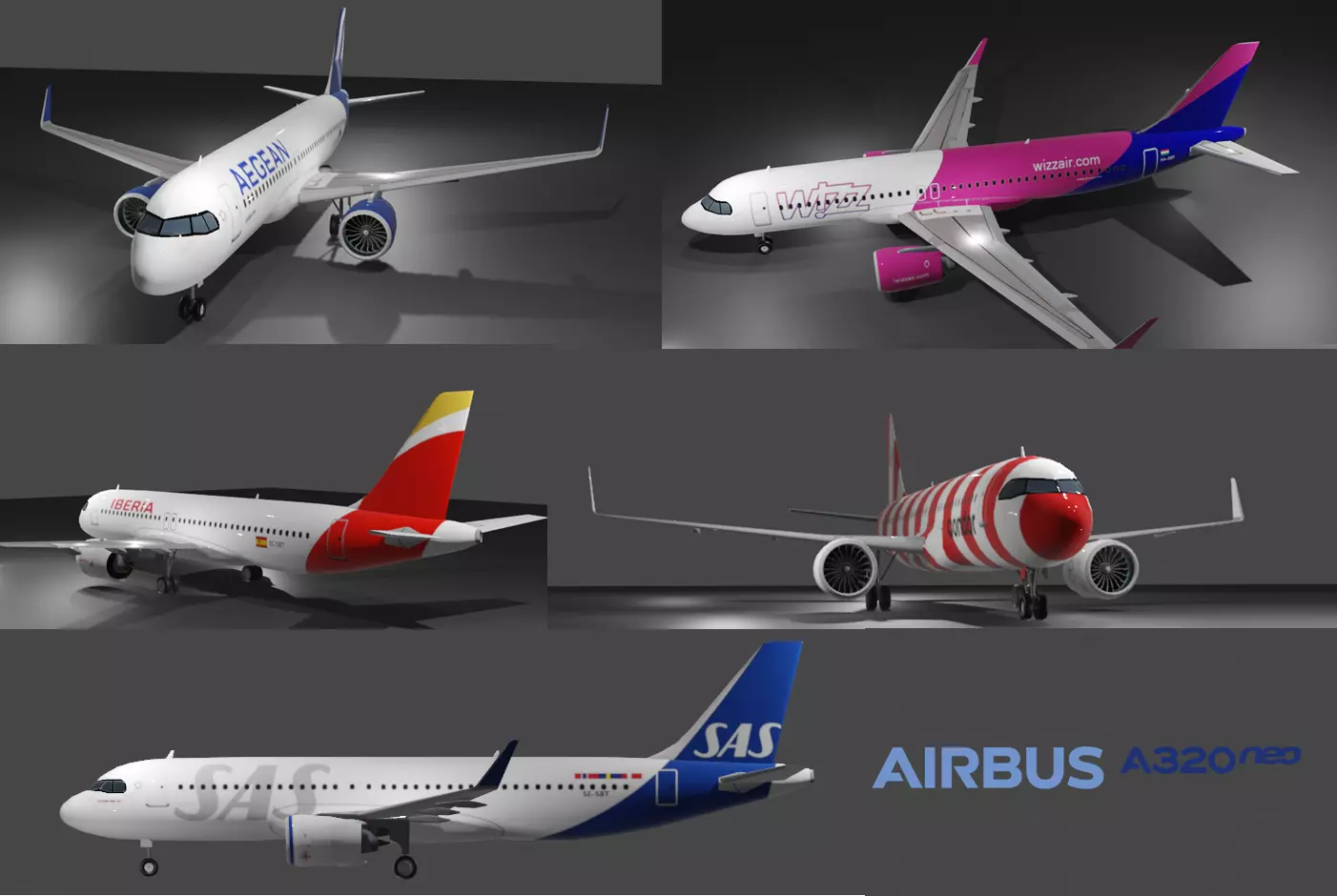 Airbus a320neo multilivery pack 5 liveries Low-poly 3D model