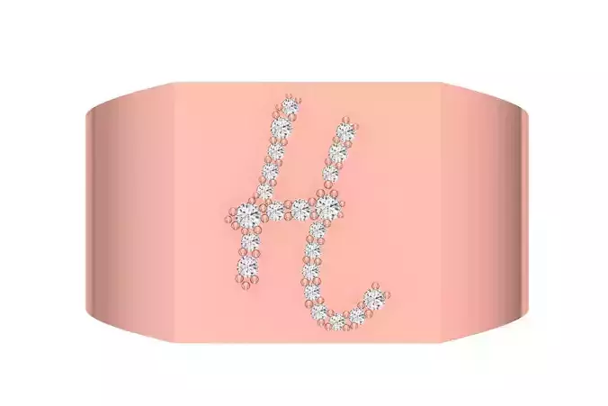 Mens Signet H Alphabet Ring 3dm STL OBJ FBX Render Details