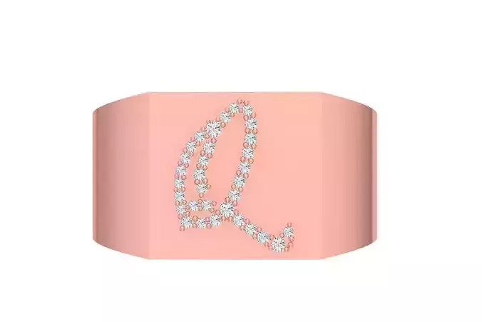 Mens Signet Q Alphabet Ring 3dm STL OBJ FBX Render Details