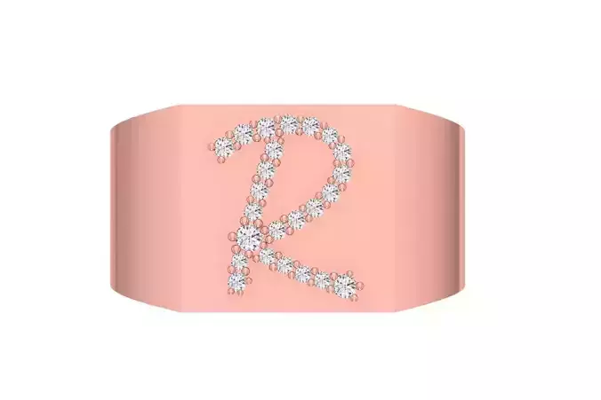 Mens Signet R Alphabet Ring 3dm STL OBJ FBX Render Details