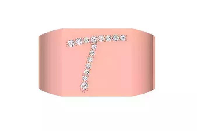 Mens Signet T Alphabet Ring 3dm STL OBJ FBX Render Details