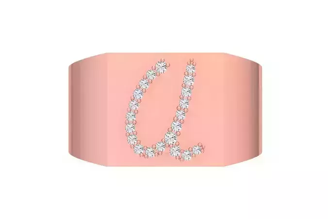 Mens Signet U Alphabet Ring 3dm STL OBJ FBX Render Details