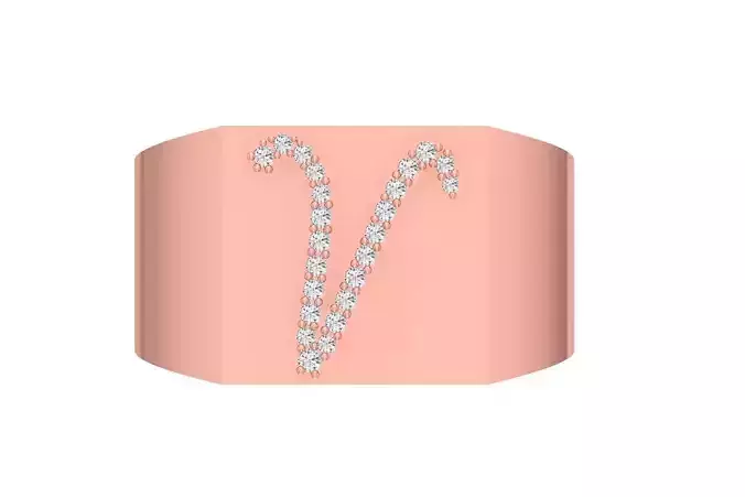 Mens Signet V Alphabet Ring 3dm STL OBJ FBX Render Details