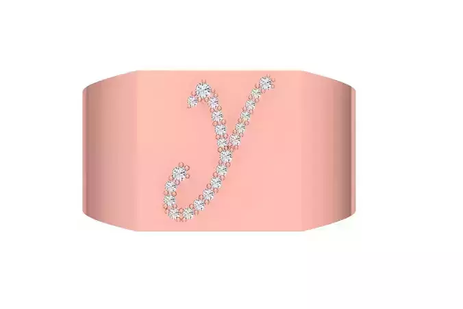 Mens Signet Y Alphabet Ring 3dm STL OBJ FBX Render Details