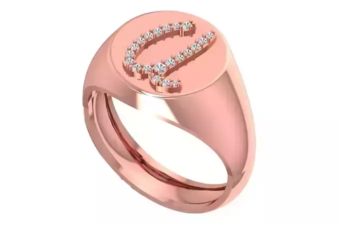 U Alphabet Men Signet Ring 3dm STL OBJ FBX Render Details