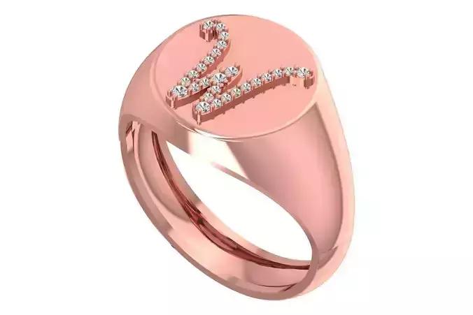 W Alphabet Men Signet Ring 3dm STL OBJ FBX Render Details