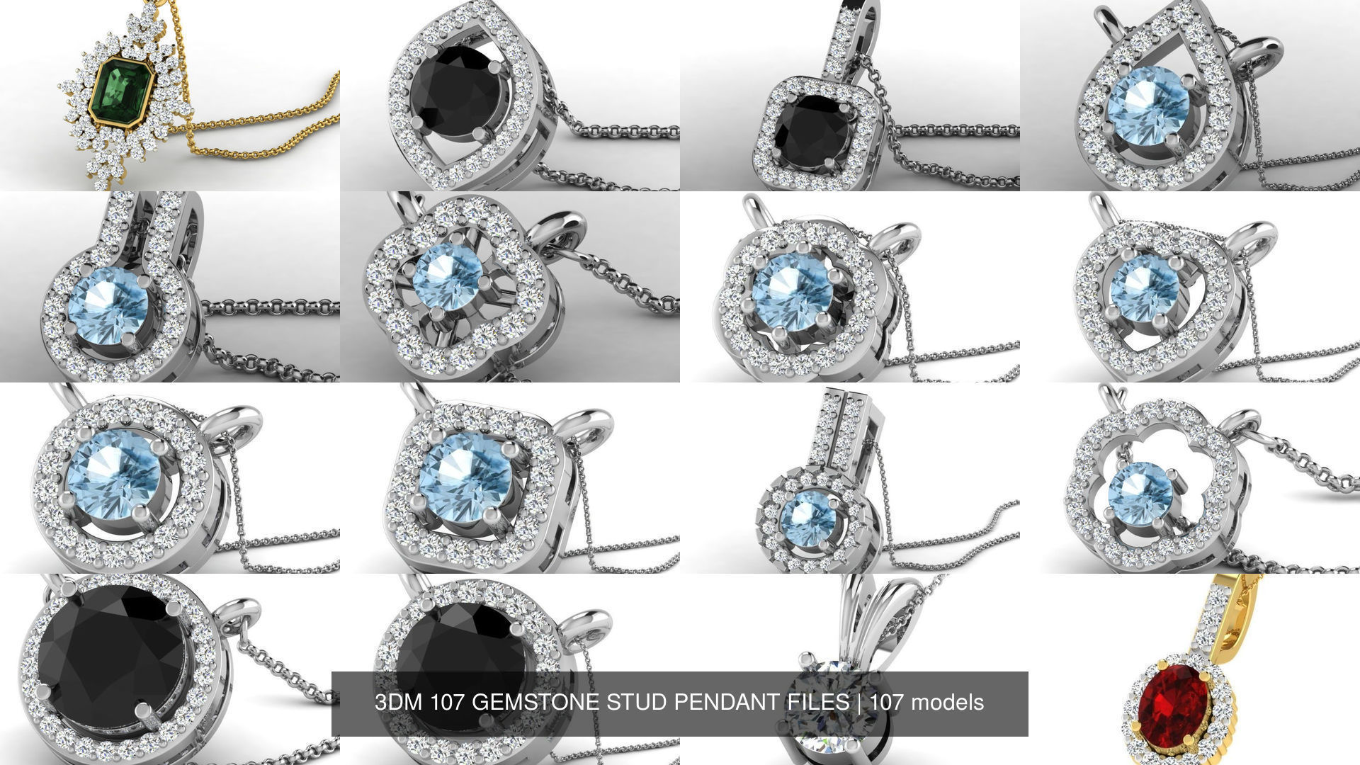3DM 107 GEMSTONE STUD PENDANT FILES 3D Model Collection_6