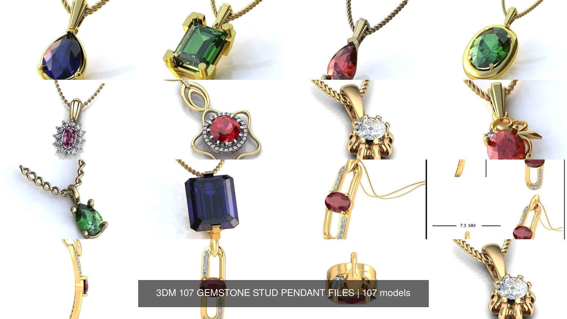 3DM 107 GEMSTONE STUD PENDANT FILES 3D Model Collection_12